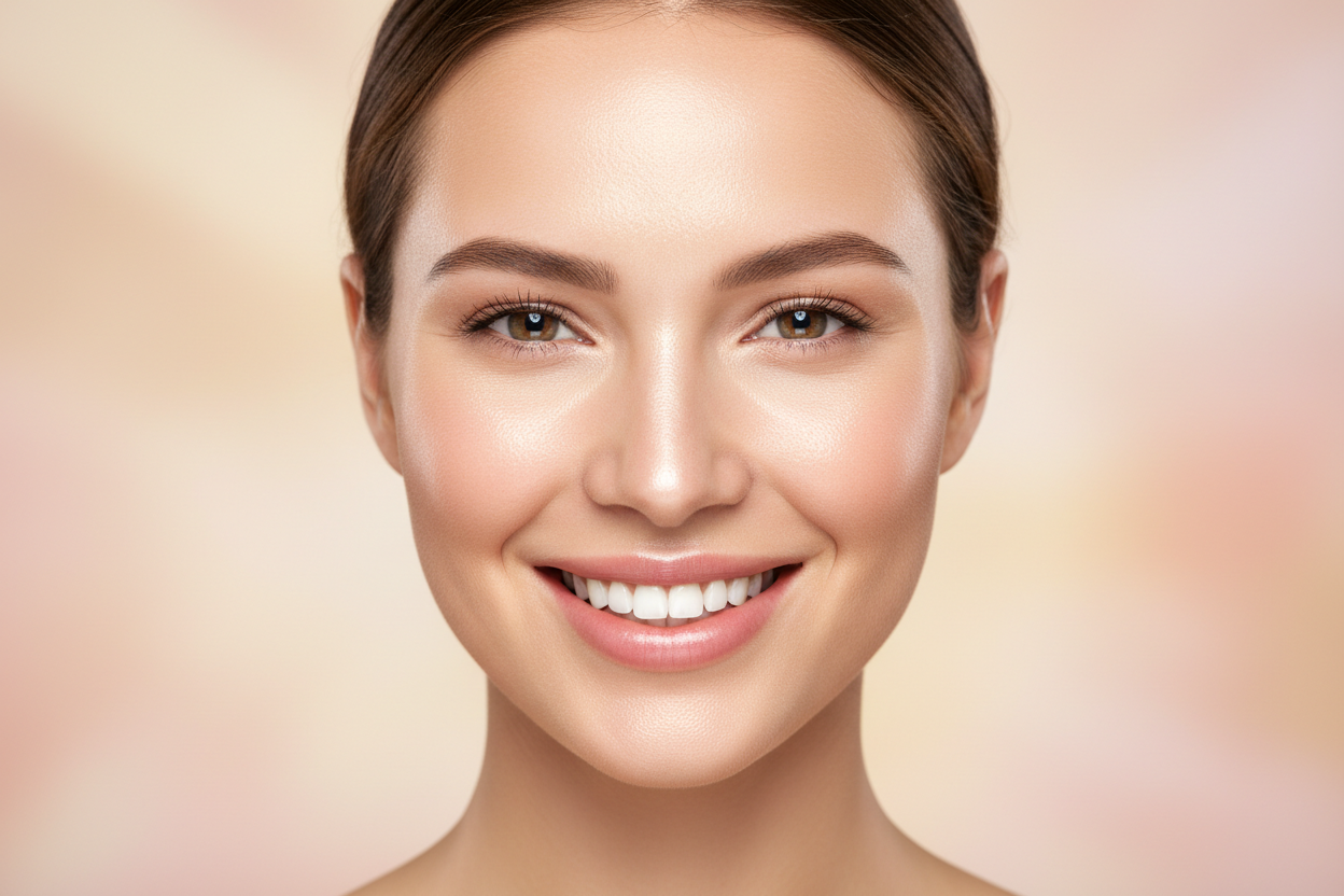 beautiful smile face with glowing shinning bright skin